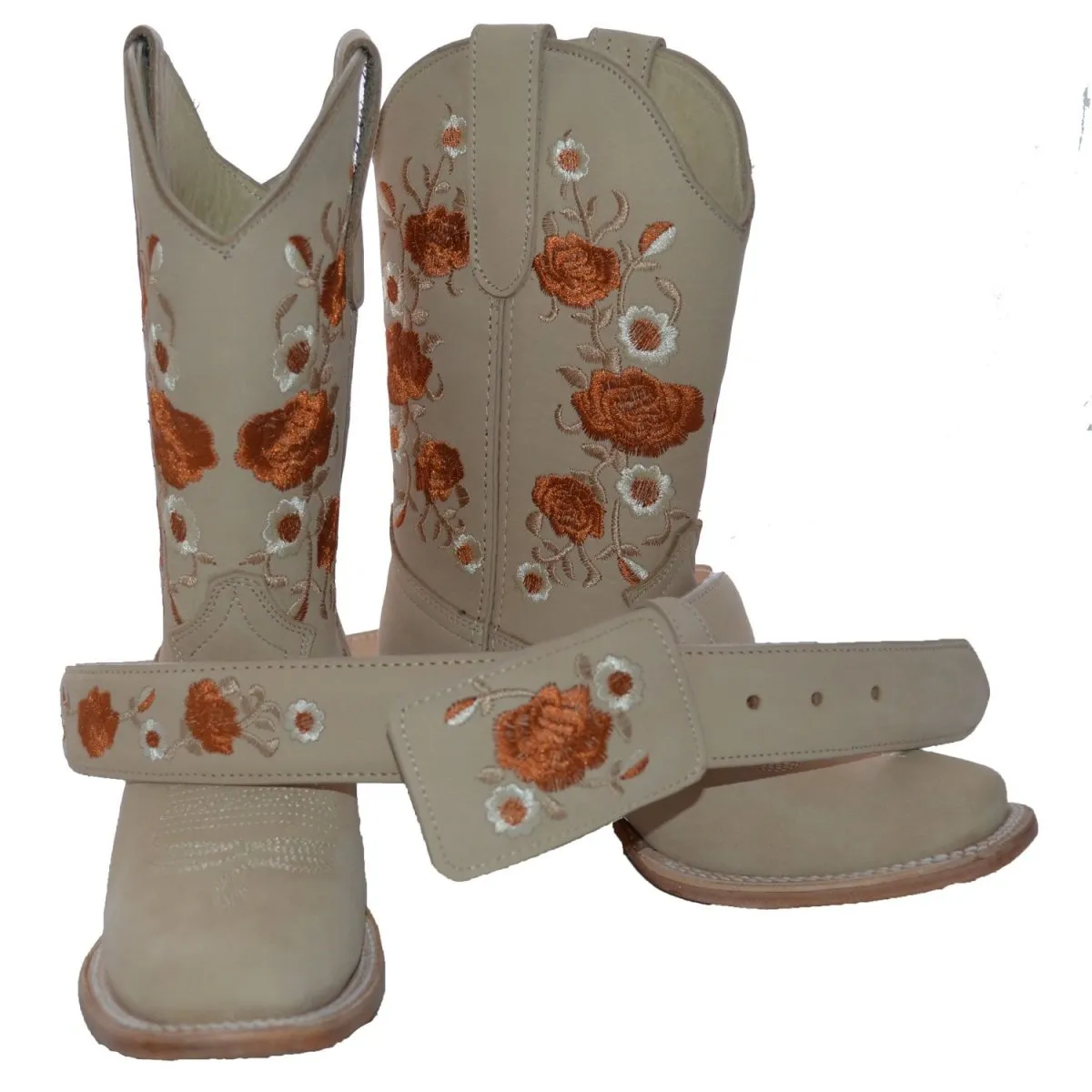 BOTAS VAQUERAS DE CUERO PARA DAMA ACABADO NOBUCK EN HUESO ROD41504