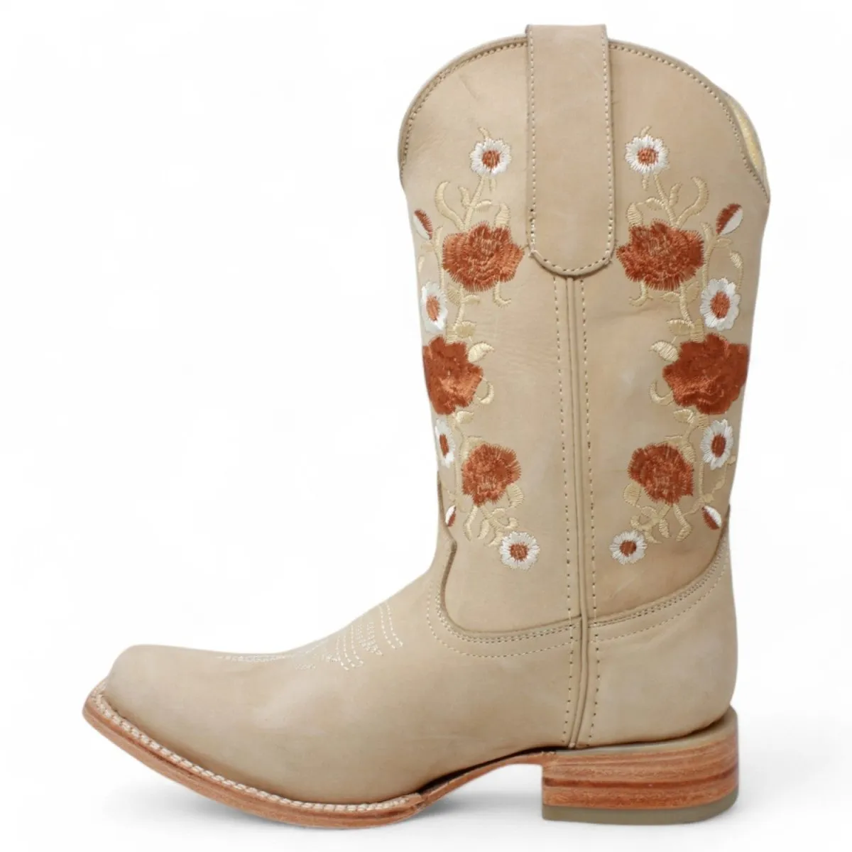 BOTAS VAQUERAS DE CUERO PARA DAMA ACABADO NOBUCK EN HUESO ROD41504