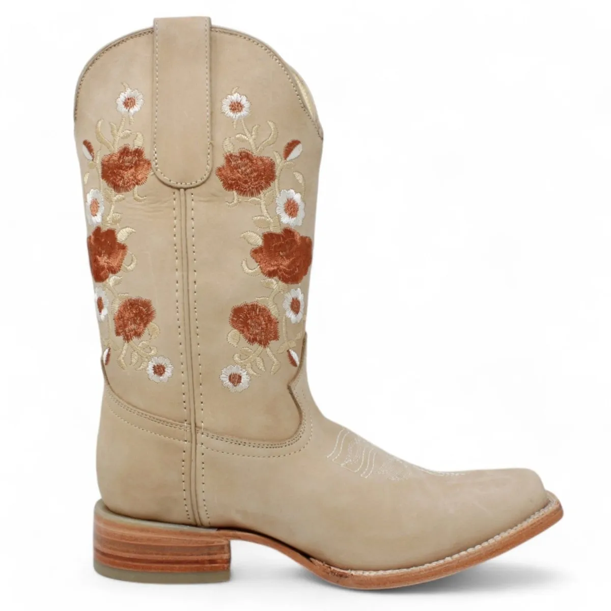 BOTAS VAQUERAS DE CUERO PARA DAMA ACABADO NOBUCK EN HUESO ROD41504