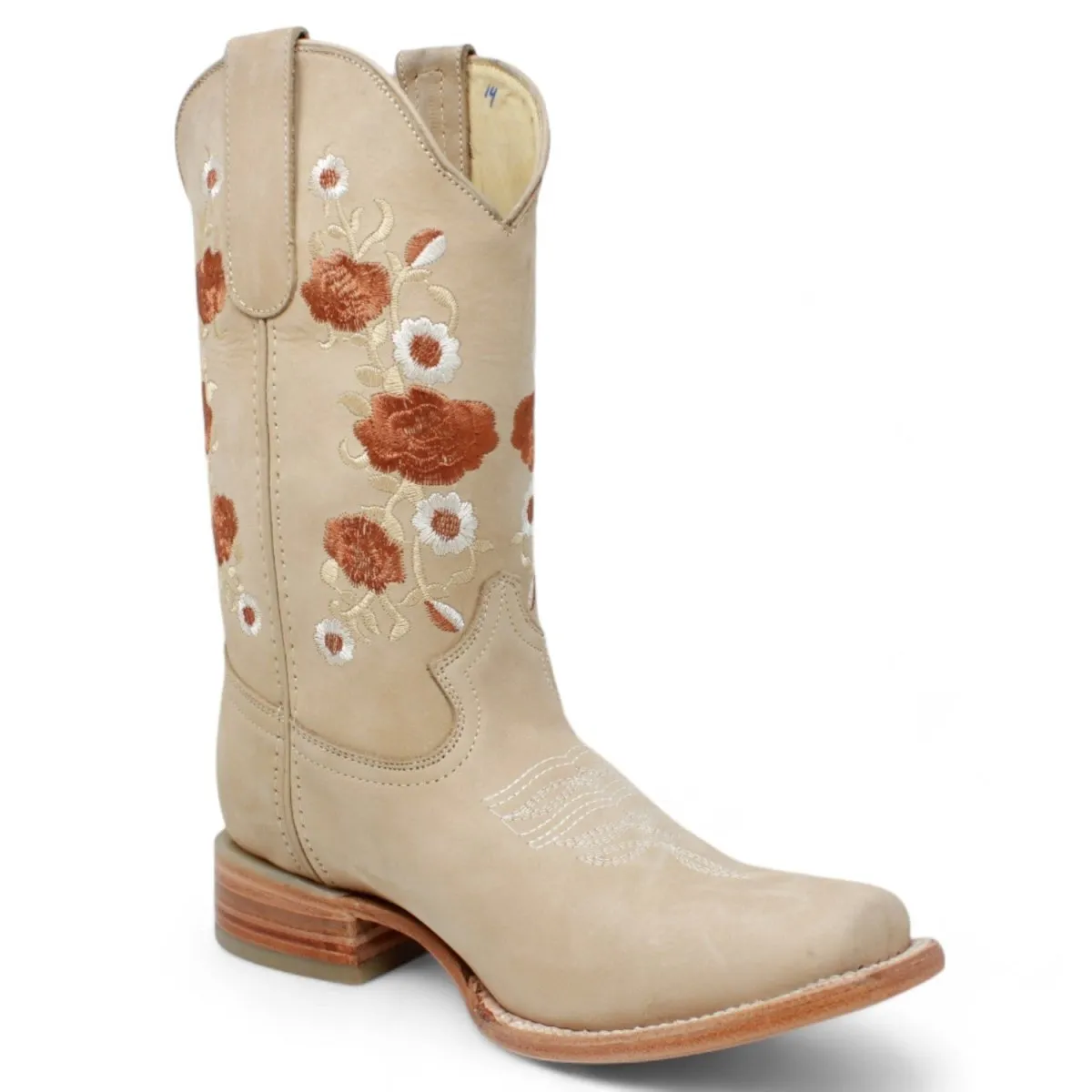 BOTAS VAQUERAS DE CUERO PARA DAMA ACABADO NOBUCK EN HUESO ROD41504