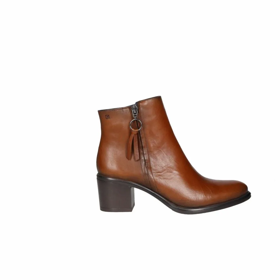 Botin Doble Cremallera Piel Cuero Tacon Medio