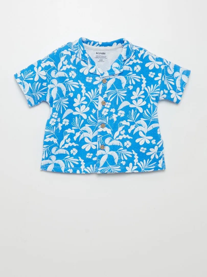 CAMISA ESTAMPADA DE MANGA CORTA  AZUL