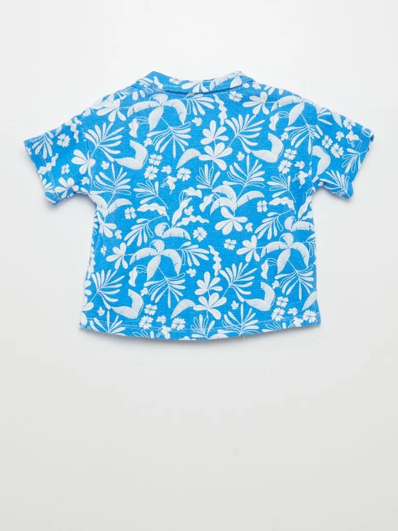 CAMISA ESTAMPADA DE MANGA CORTA  AZUL