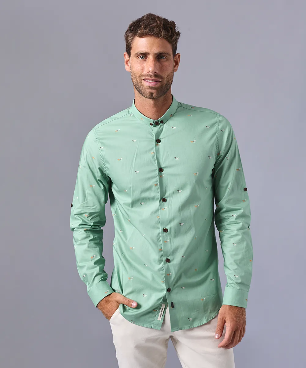 CAMISA MANGA LARGA CUELLO MICRO BUTTON DOWN SLIM FIT ESTAMPADO VERDE OI24