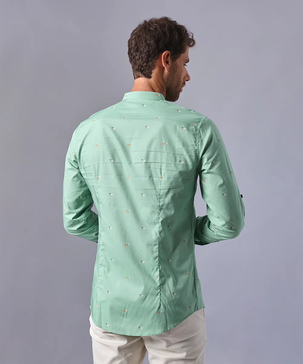 CAMISA MANGA LARGA CUELLO MICRO BUTTON DOWN SLIM FIT ESTAMPADO VERDE OI24