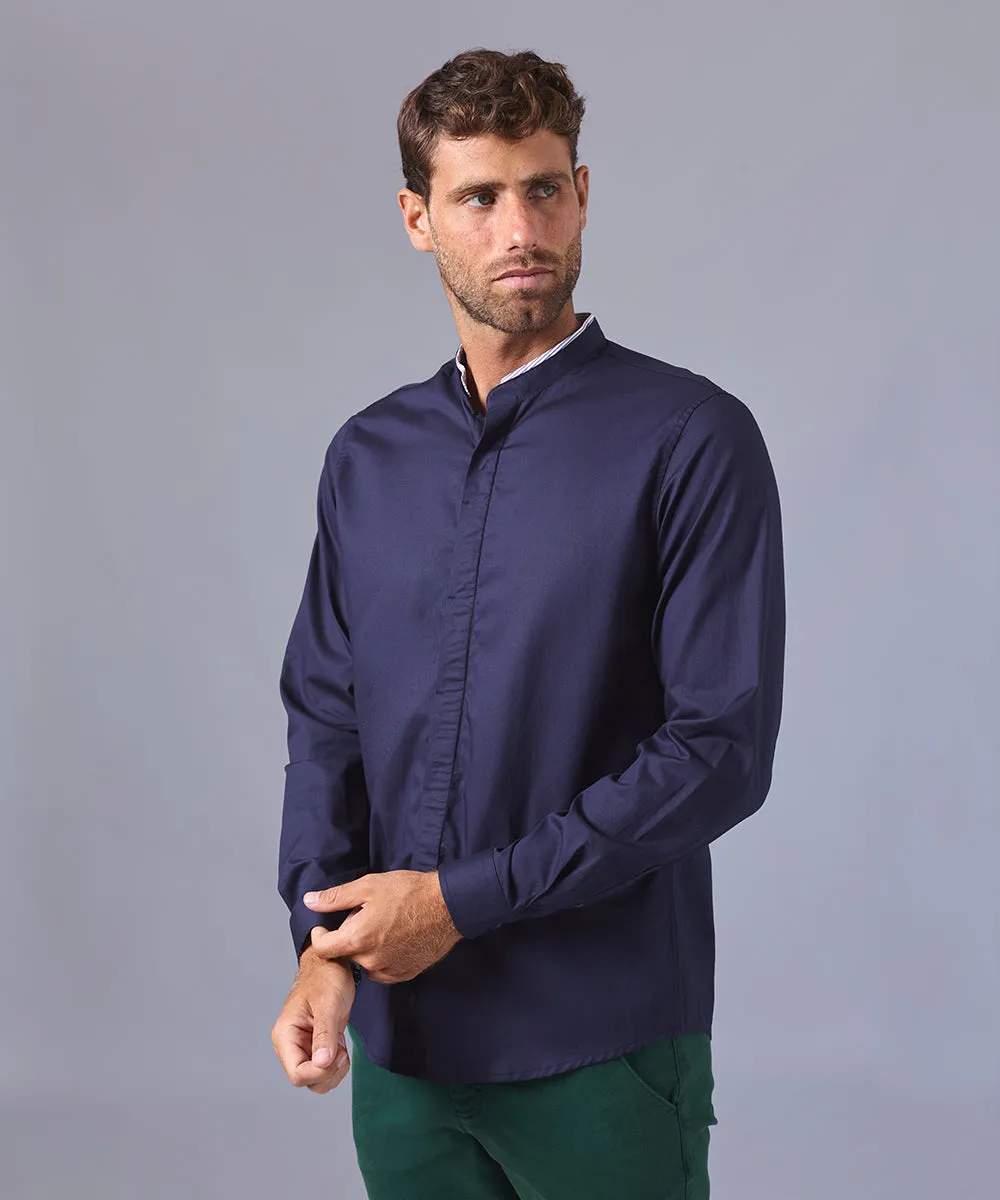 CAMISA MANGA LARGA CUELLO NERU DESMONTABLE  CLASSIC FIT AZUL MARINO OI24