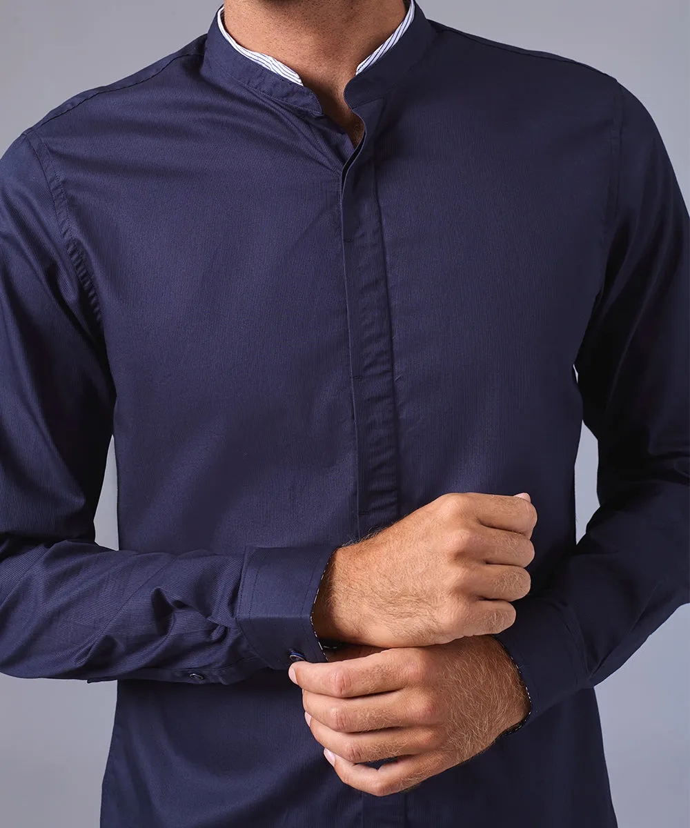 CAMISA MANGA LARGA CUELLO NERU DESMONTABLE  CLASSIC FIT AZUL MARINO OI24