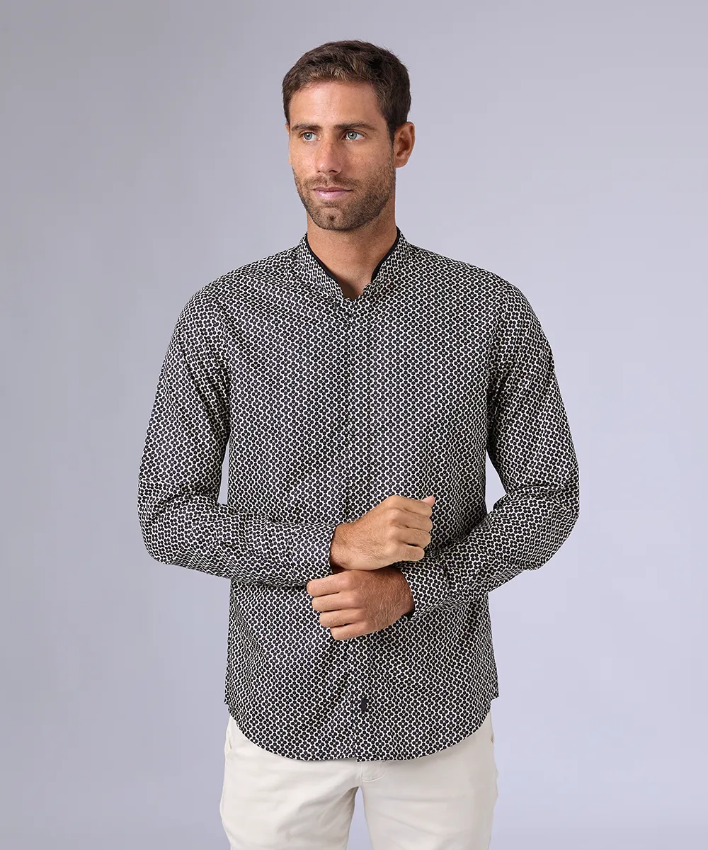 CAMISA MANGA LARGA CUELLO NERU DESMONTABLE CLASSIC FIT BEIGE ESTAMPADO OI24