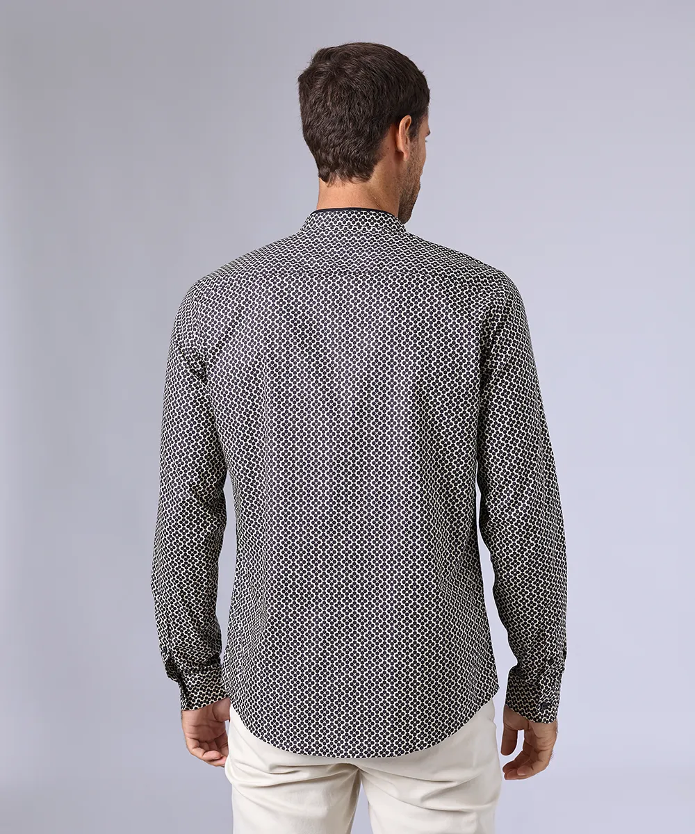 CAMISA MANGA LARGA CUELLO NERU DESMONTABLE CLASSIC FIT BEIGE ESTAMPADO OI24