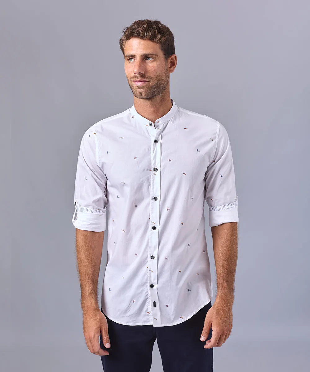 CAMISA MANGA LARGA CUELLO NERU SLIM FIT BLANCO ESTAMPADO OI24
