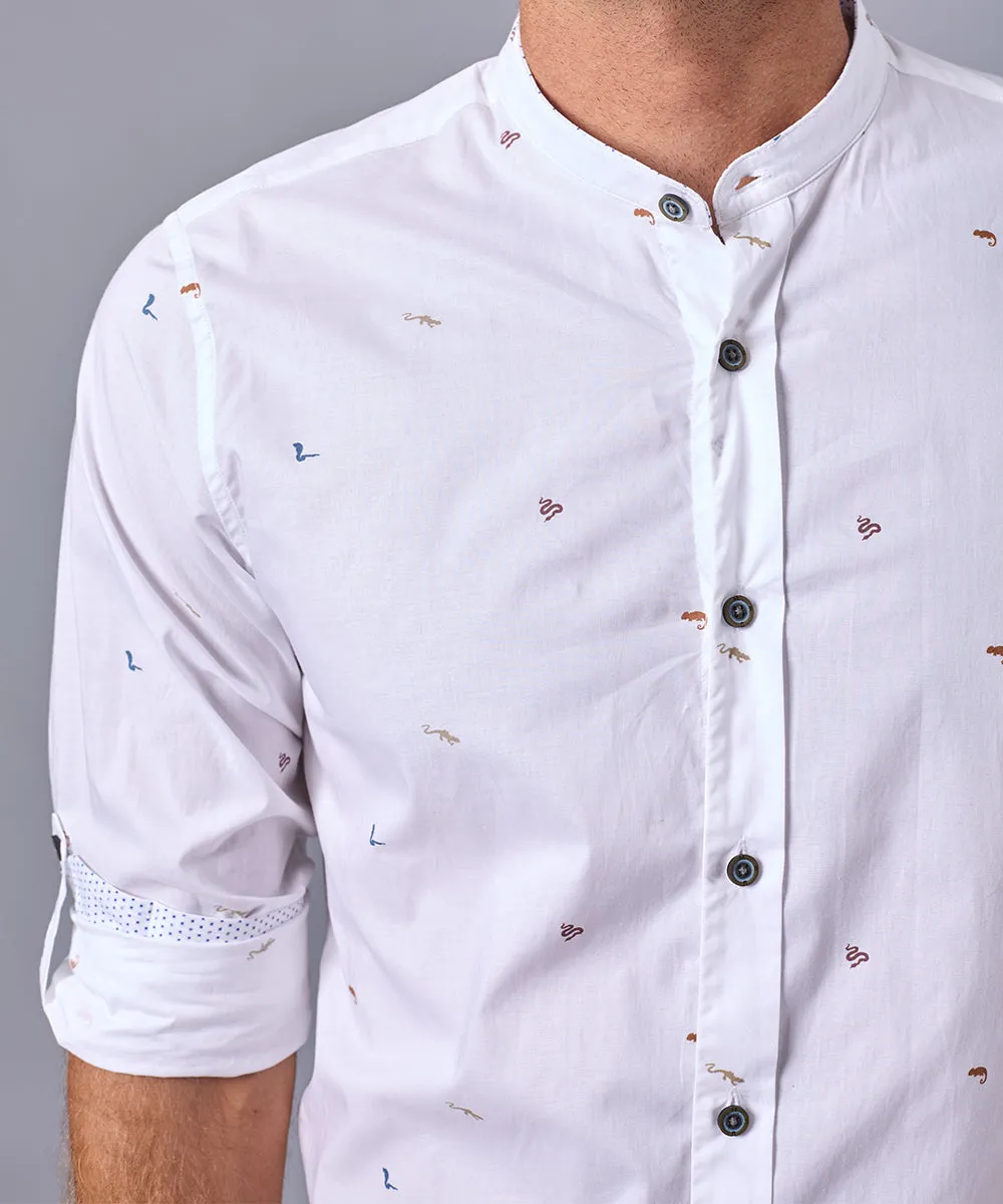 CAMISA MANGA LARGA CUELLO NERU SLIM FIT BLANCO ESTAMPADO OI24