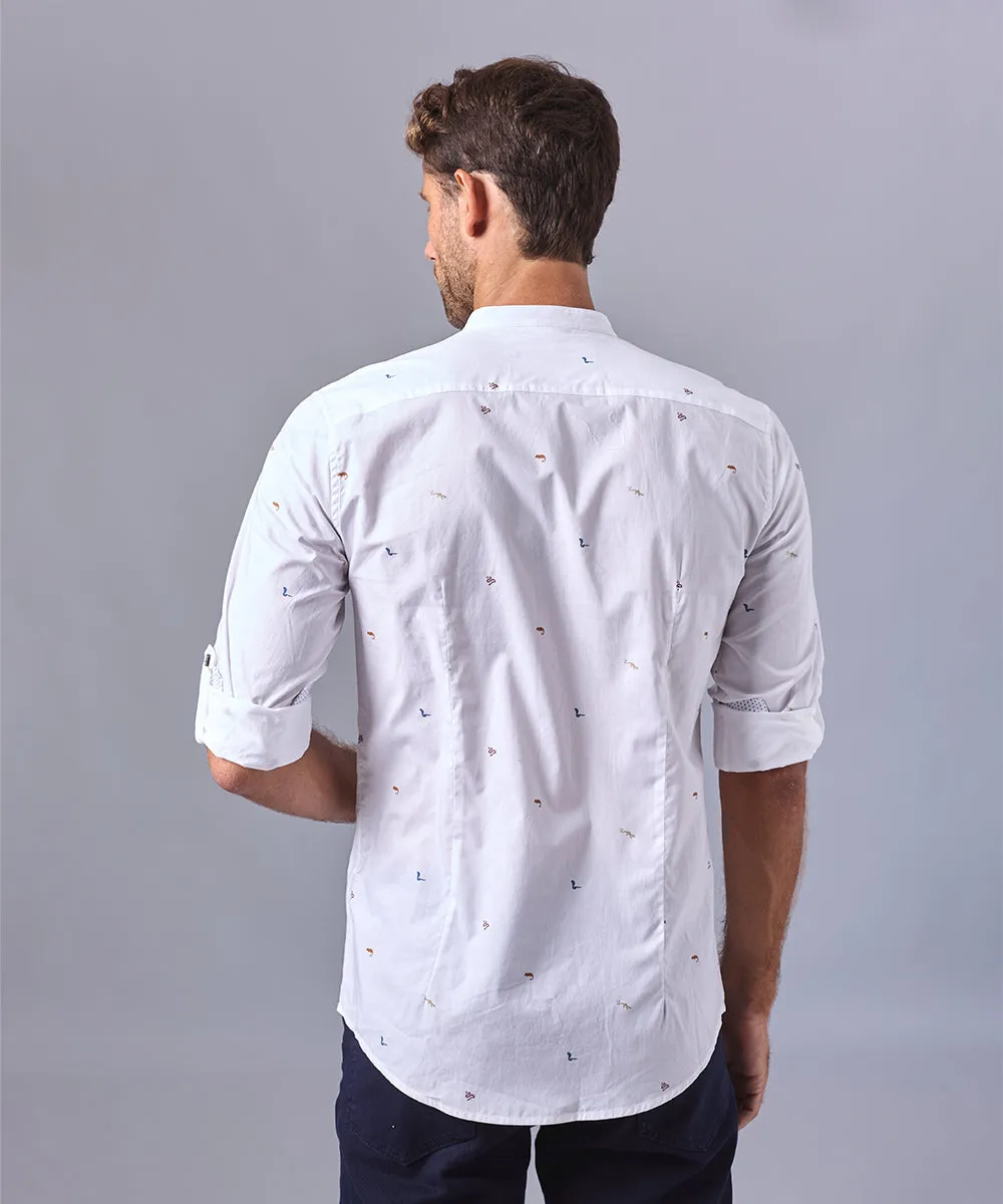 CAMISA MANGA LARGA CUELLO NERU SLIM FIT BLANCO ESTAMPADO OI24
