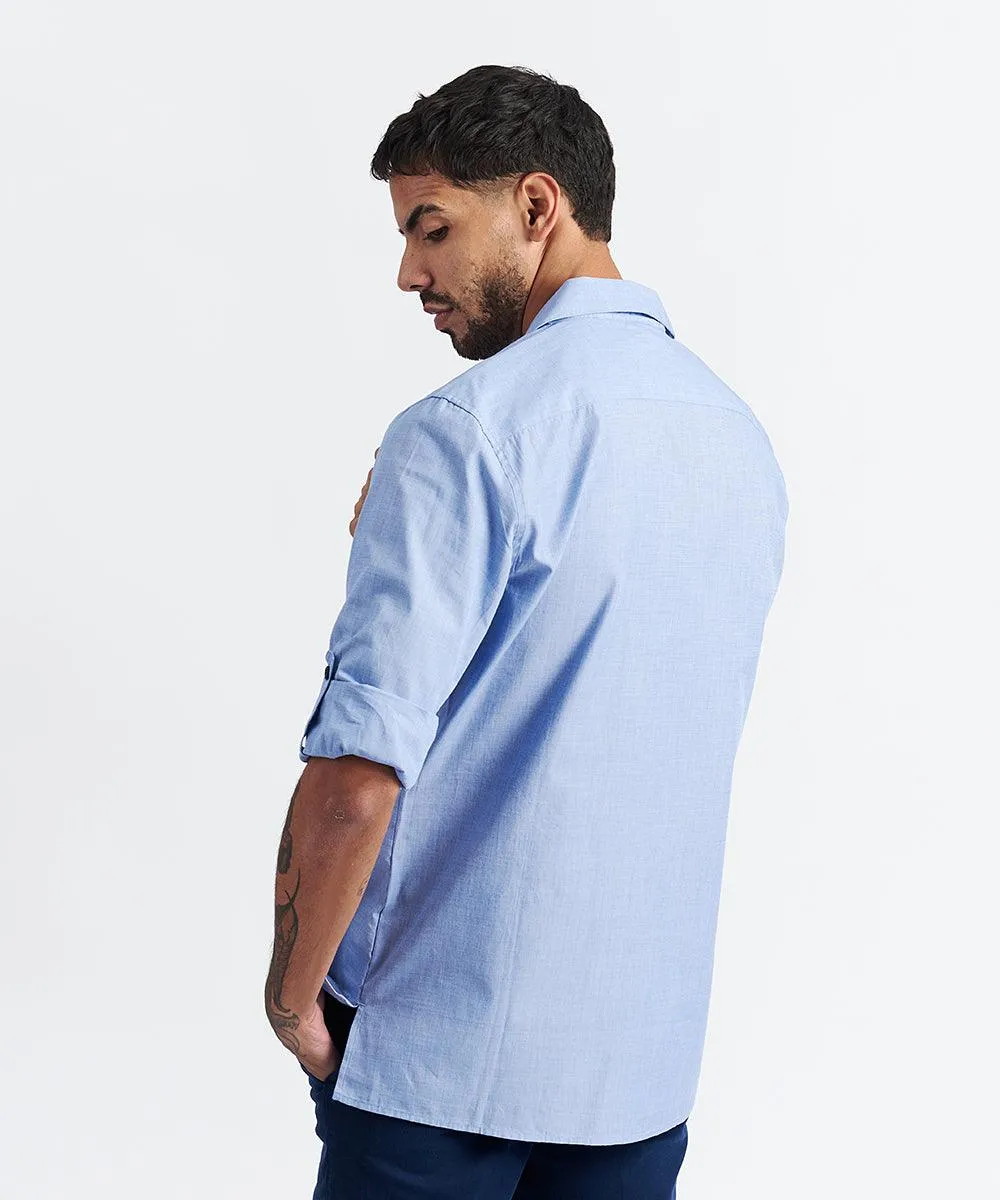 CAMISA MANGA LARGA CUELLO RESORT CON BOLSILLO ROLL UP CLASSIC FIT CELESTE PV24