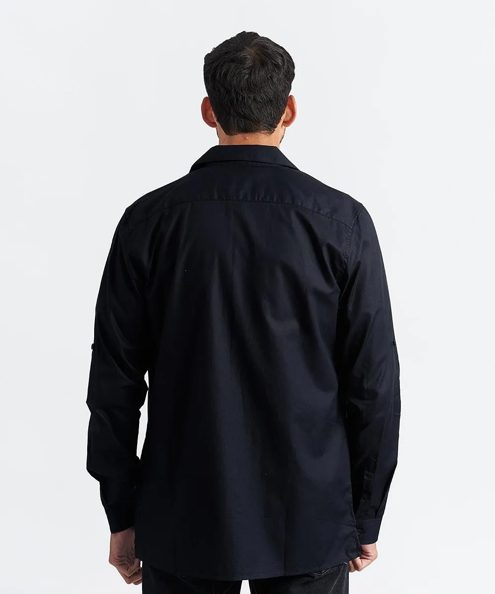 CAMISA MANGA LARGA CUELLO RESORT CON BOLSILLO ROLL UP CLASSIC FIT NEGRO PV24