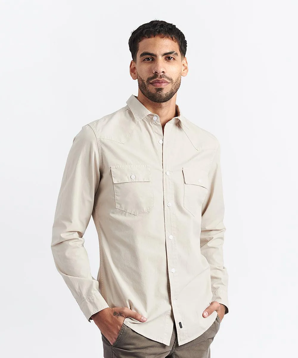 CAMISA MANGA LARGA DRILL DELGADO CON BOLSILLOS SLIM FIT BEIGE PV24