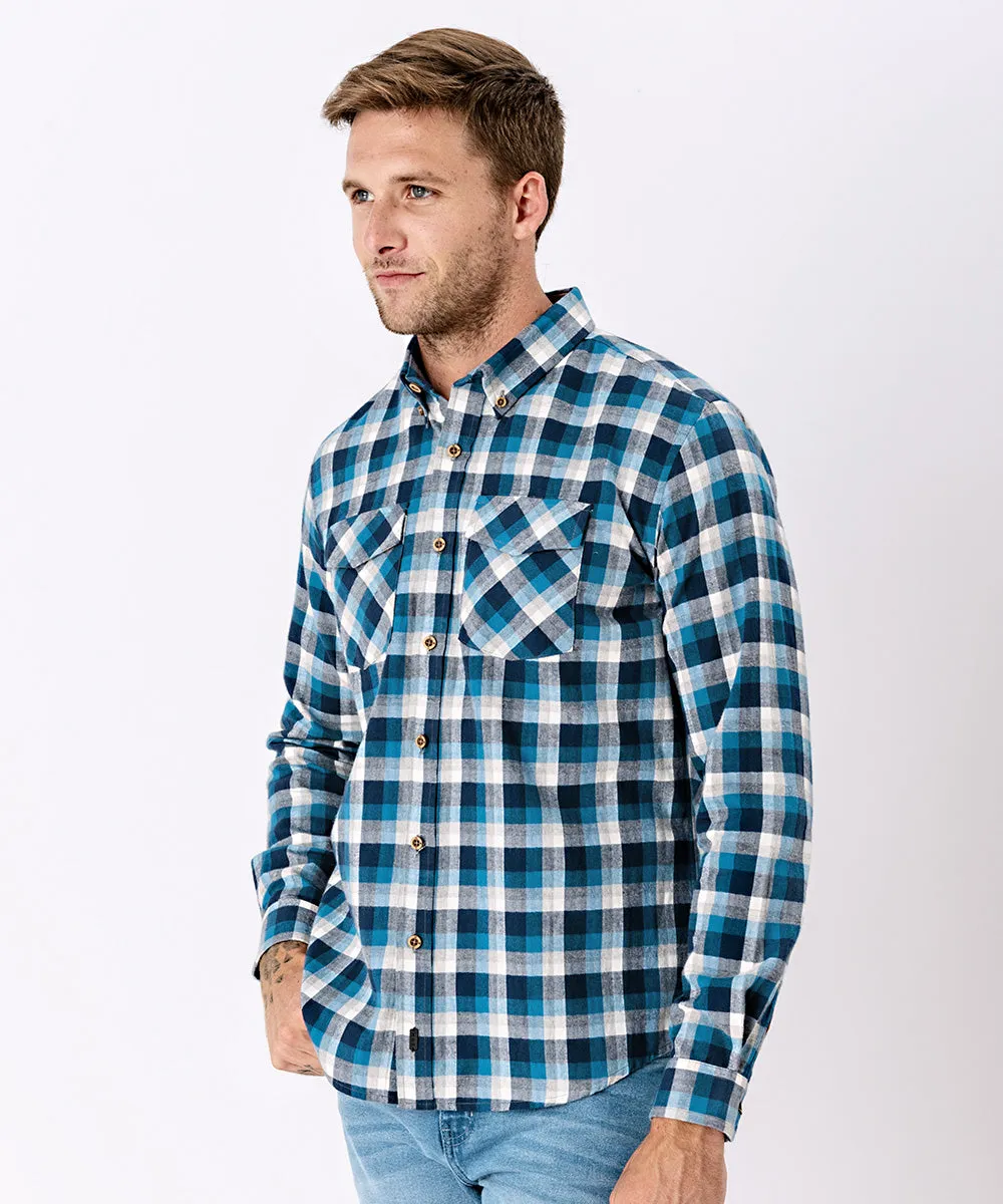 CAMISA MANGA LARGA FRANELA CLASSIC FIT OI23 AZUL CUADROS