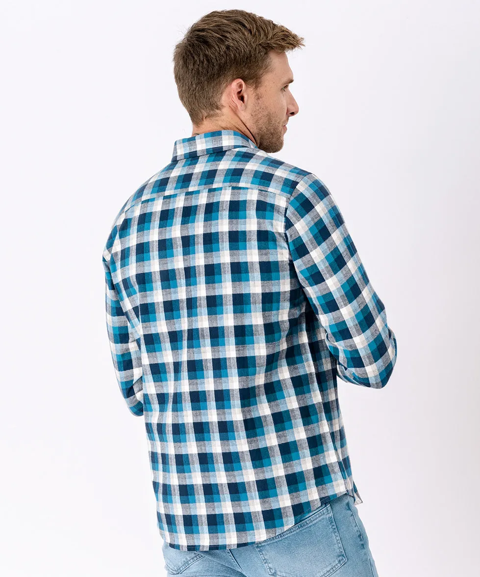 CAMISA MANGA LARGA FRANELA CLASSIC FIT OI23 AZUL CUADROS
