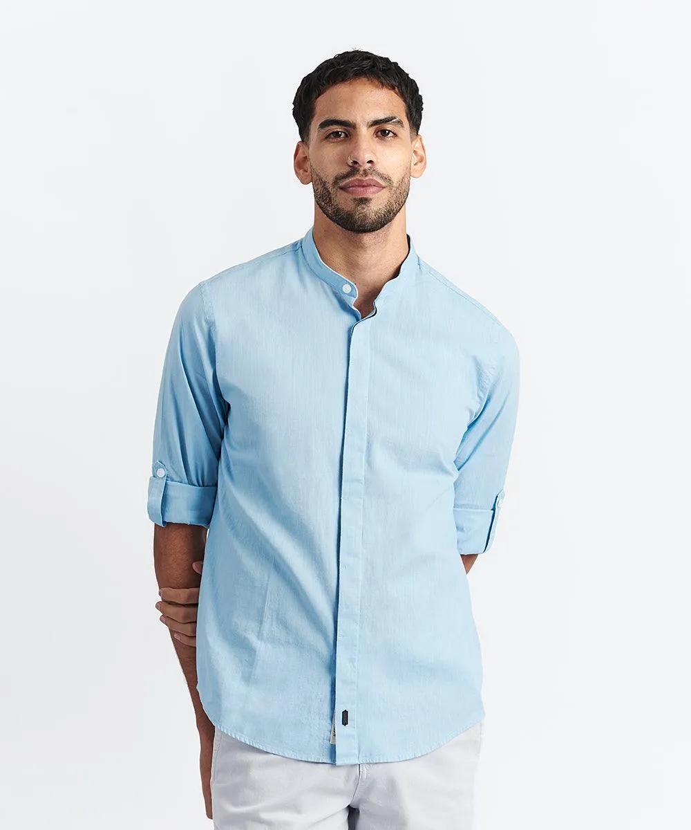 CAMISA MANGA LARGA LOOK DE LINO CR ROLL UP CLASSIC FIT CELESTE PV24