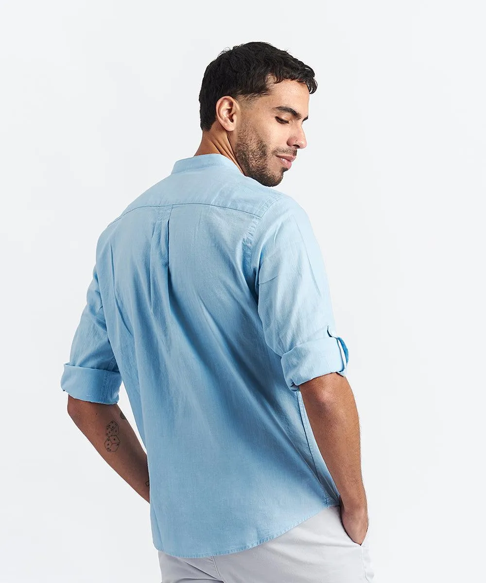 CAMISA MANGA LARGA LOOK DE LINO CR ROLL UP CLASSIC FIT CELESTE PV24