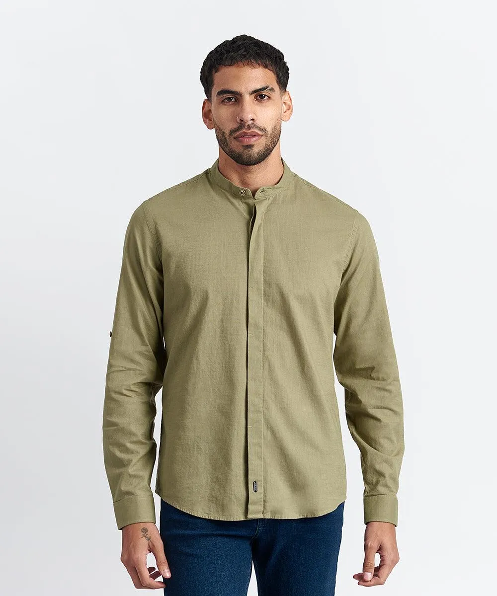 CAMISA MANGA LARGA LOOK DE LINO CR ROLL UP CLASSIC FIT VERDE PV24