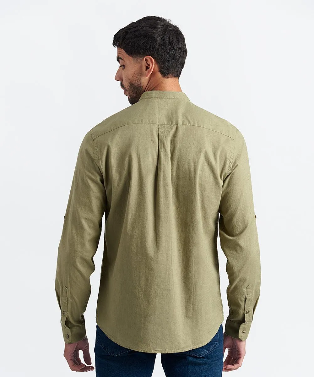 CAMISA MANGA LARGA LOOK DE LINO CR ROLL UP CLASSIC FIT VERDE PV24