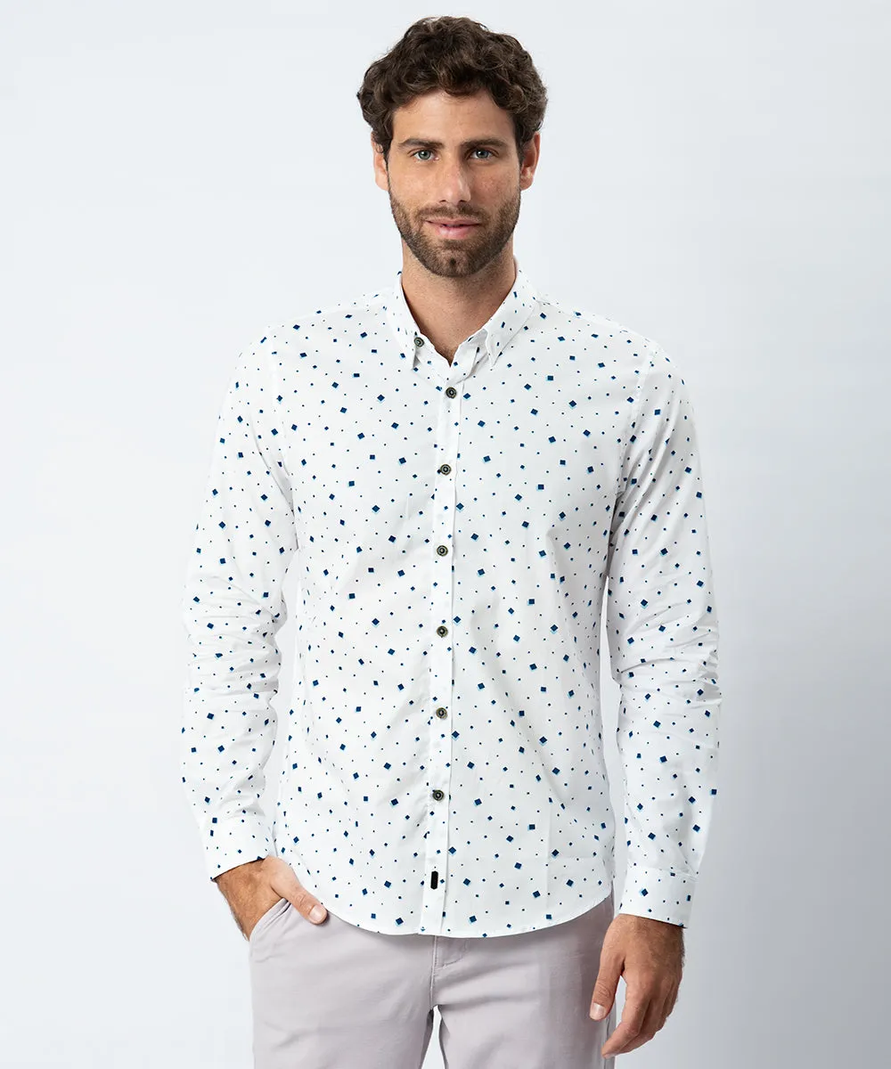 CAMISA ML CLASSIC FIT BUTTON DOWN OCULTO OI23 BLANCO ESTAMPADO