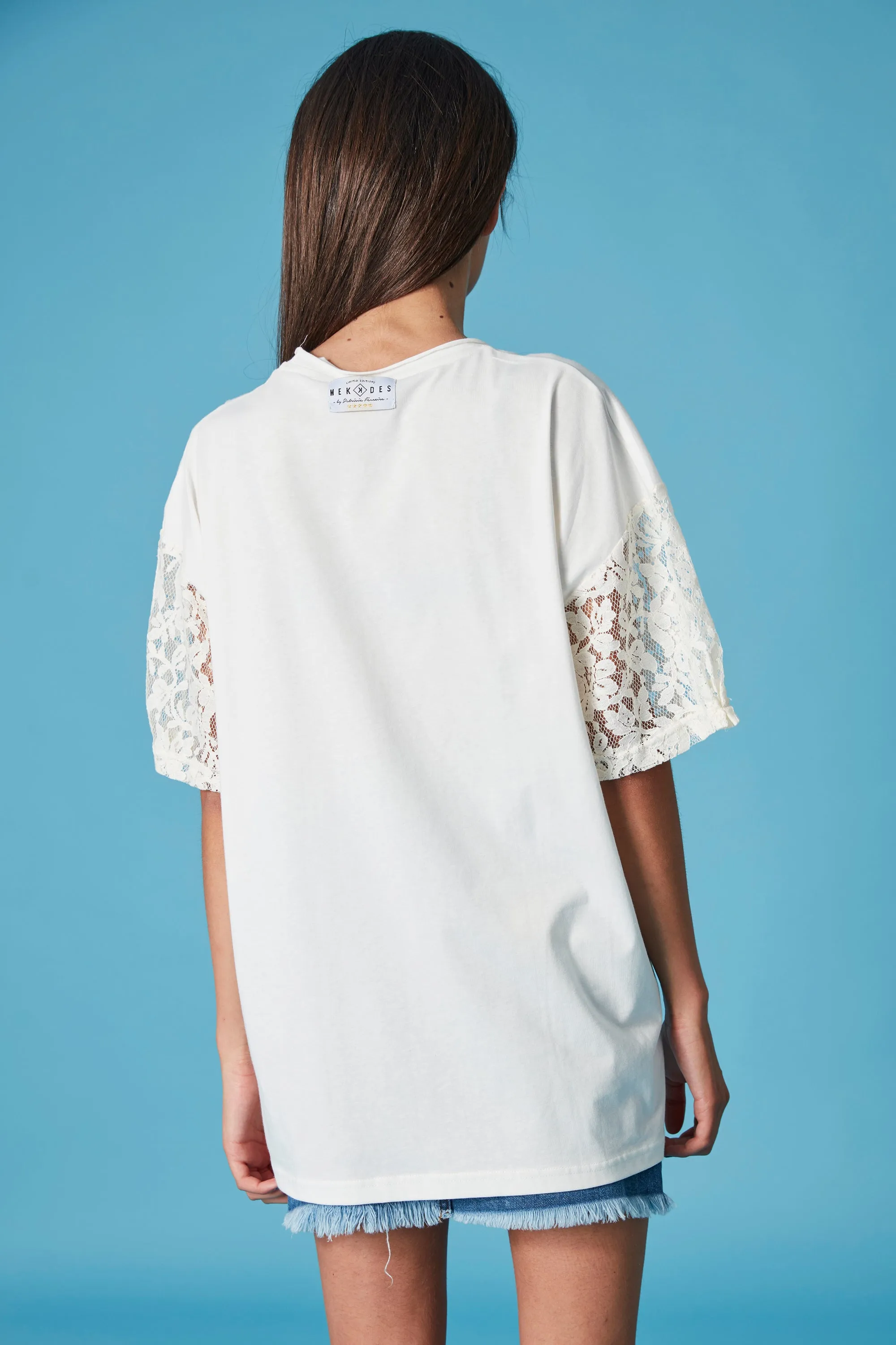 Camiseta AMOUR manga encaje crudo