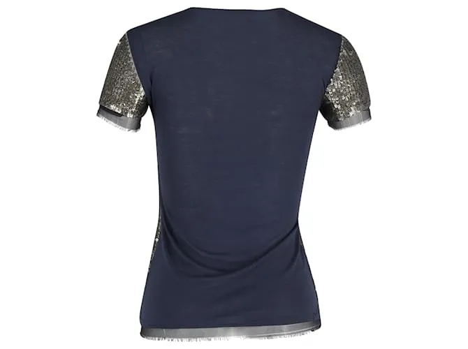 Camiseta con detalles de volantes Red Valentino en lentejuelas plateadas Plata Metálico 
