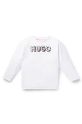 Camiseta de manga larga de algodón para niños con logo de efecto reluciente