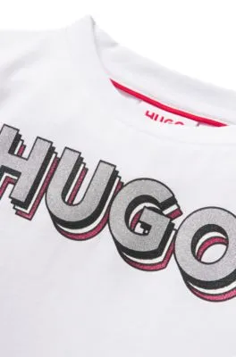 Camiseta de manga larga de algodón para niños con logo de efecto reluciente