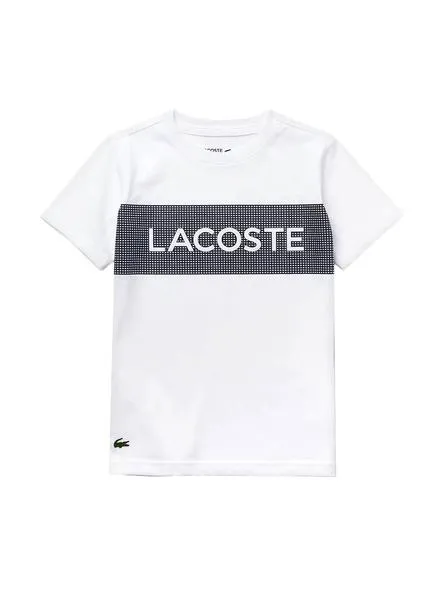 camiseta lacoste geometric blanco para niño