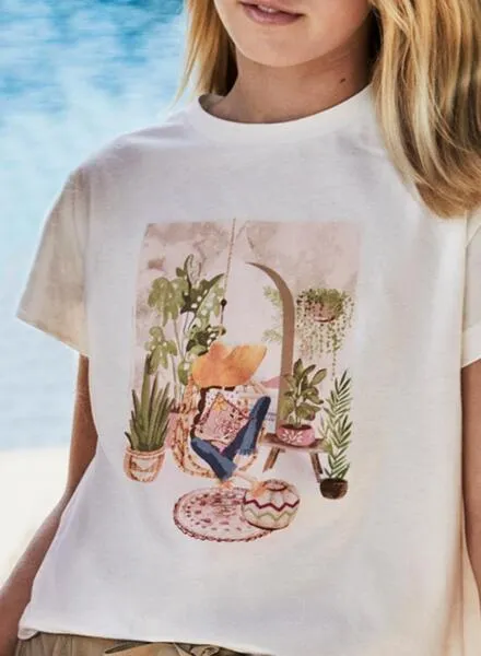 Camiseta Mayoral Espalda Cut Out  Beige Para Niña