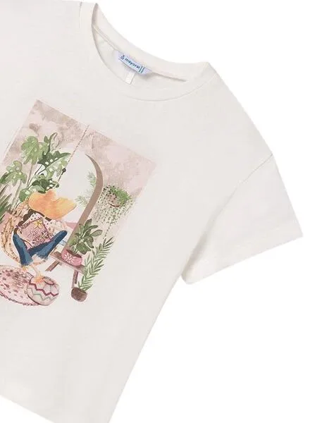 Camiseta Mayoral Espalda Cut Out  Beige Para Niña