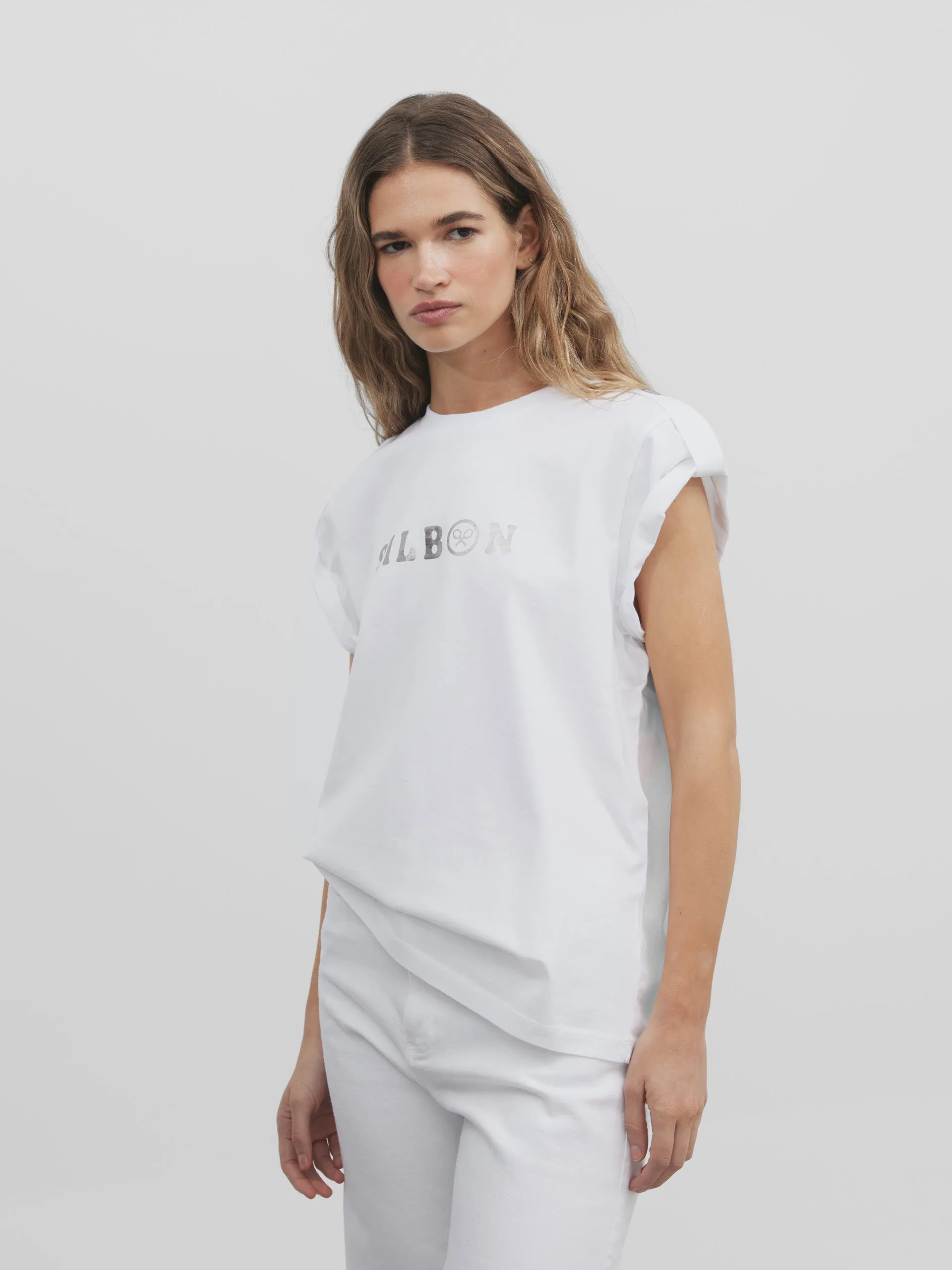 Camiseta woman manga roll out silbon plata