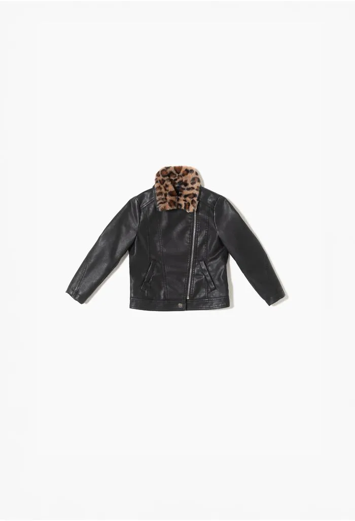 Chaqueta biker con aplique de pelo en so