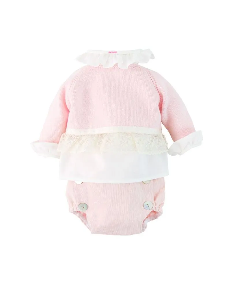 Conjunto Bebe Ro Infantil Puntilla Rosa