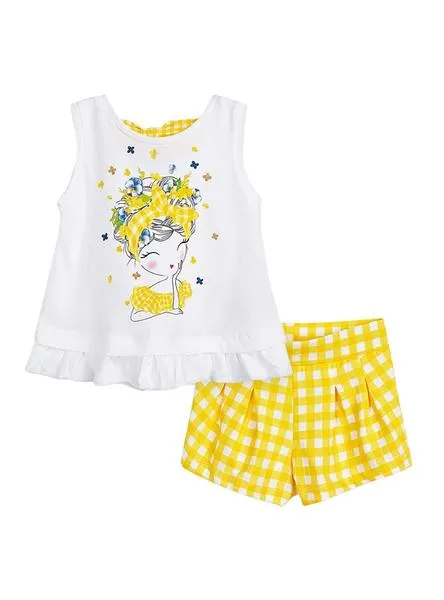 conjunto short mayoral vichy amarillo para niña