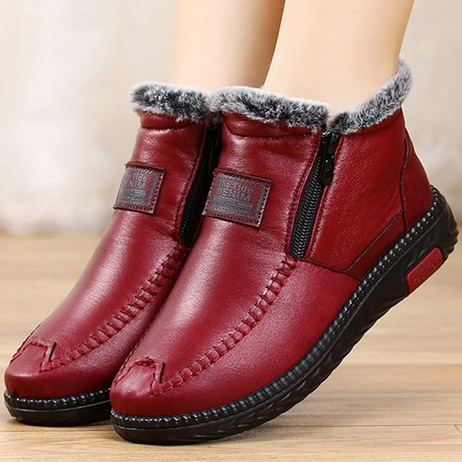 Cuero Moda Fleece Warm Short Boots Impermeable Soft Round Toe Shoes For Halloween Thanksgiving Christmas Gifts