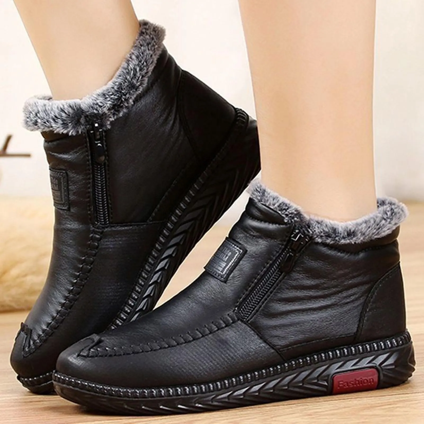 Cuero Moda Fleece Warm Short Boots Impermeable Soft Round Toe Shoes For Halloween Thanksgiving Christmas Gifts