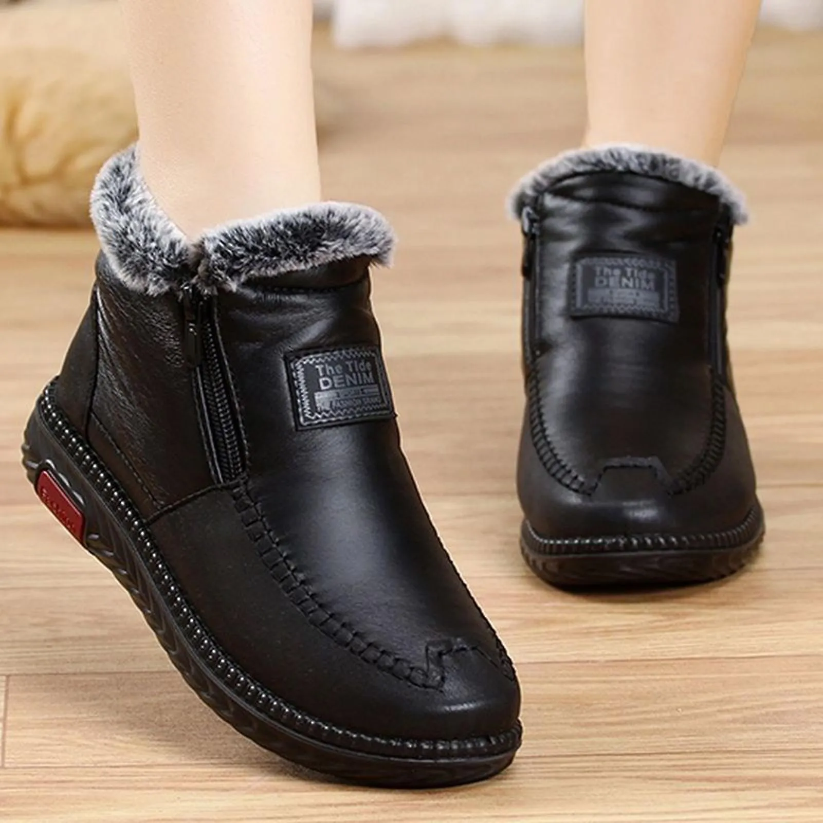 Cuero Moda Fleece Warm Short Boots Impermeable Soft Round Toe Shoes For Halloween Thanksgiving Christmas Gifts