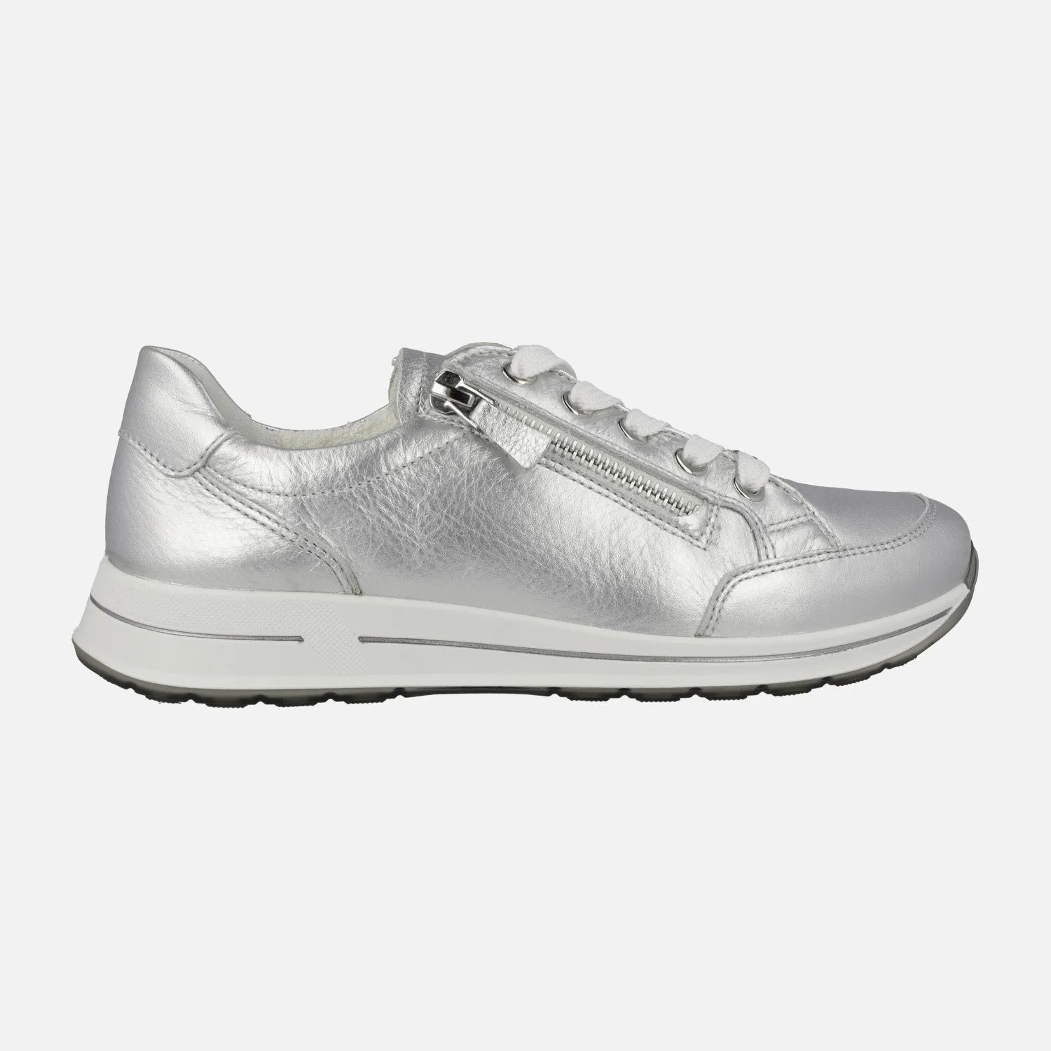 Deportivas Ara en piel metalizada plata con cremallera lateral