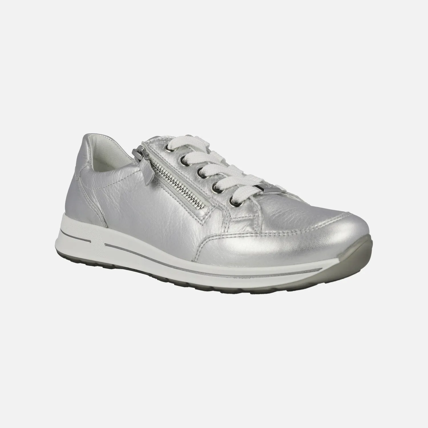 Deportivas Ara en piel metalizada plata con cremallera lateral