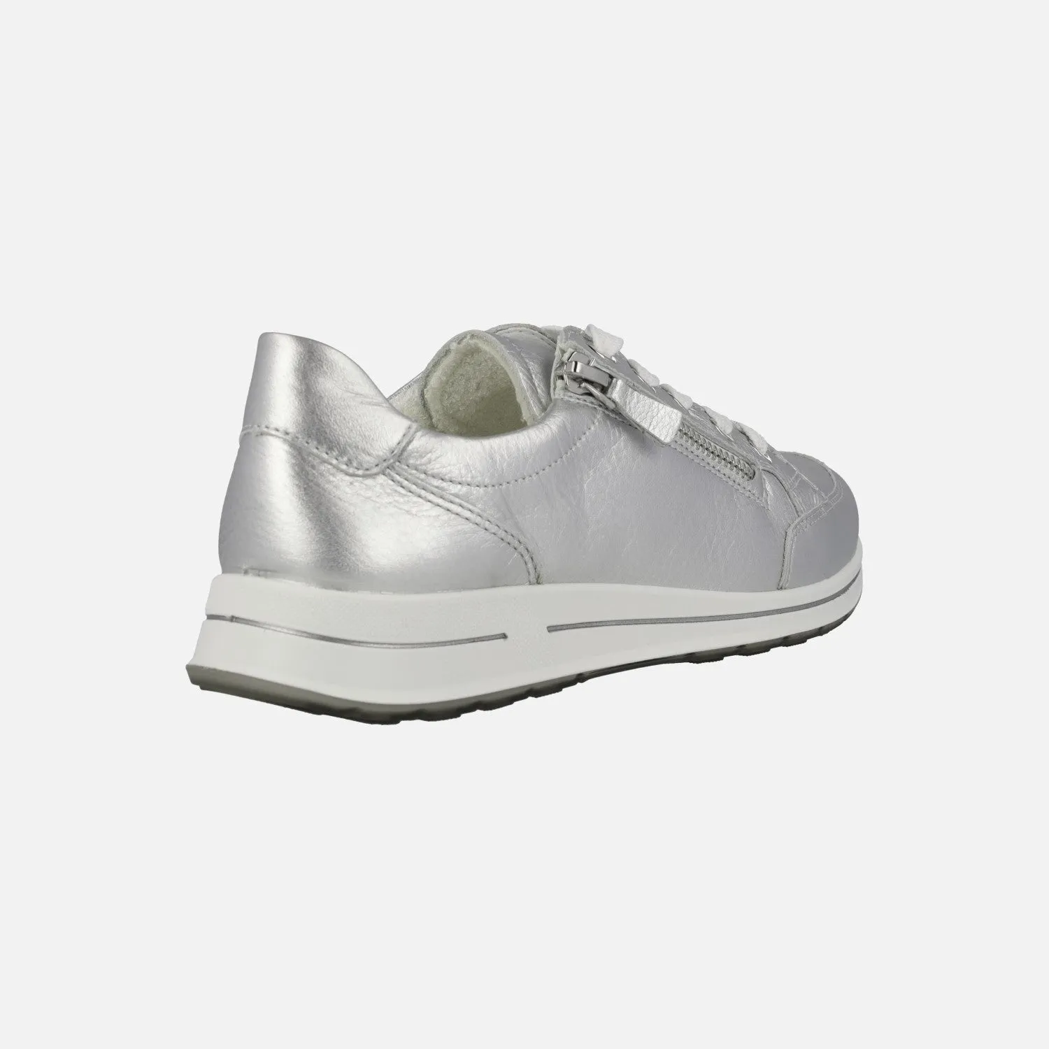 Deportivas Ara en piel metalizada plata con cremallera lateral