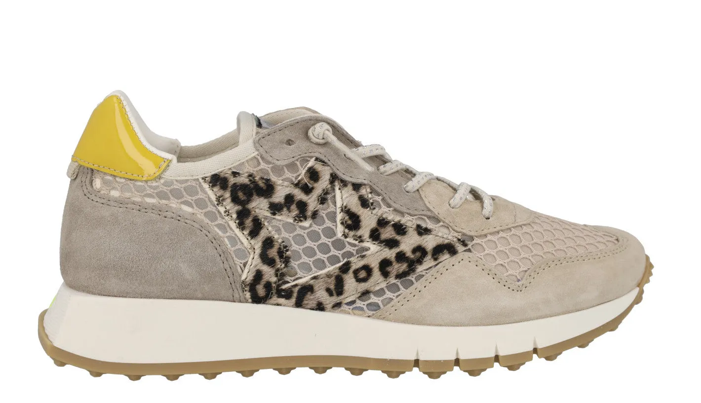 Deportivas beige para mujer Cetti en combinado de piel y rejilla