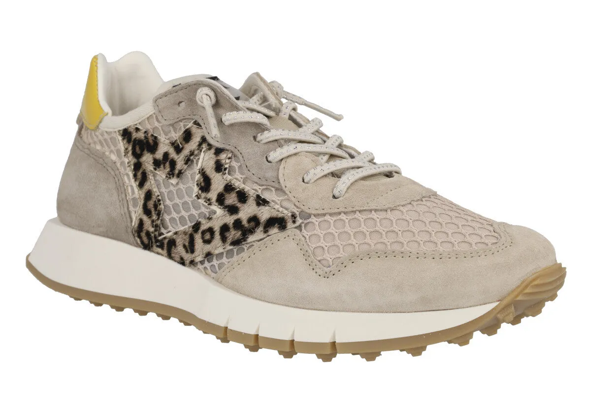 Deportivas beige para mujer Cetti en combinado de piel y rejilla