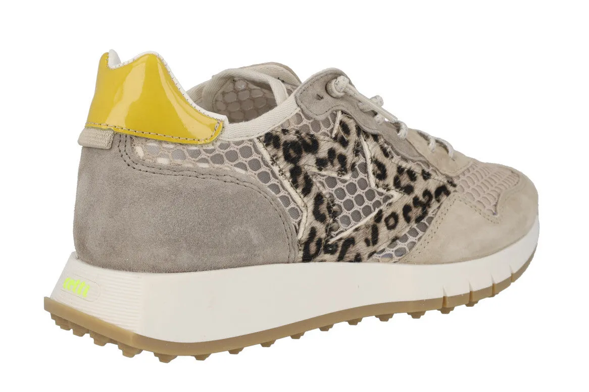 Deportivas beige para mujer Cetti en combinado de piel y rejilla