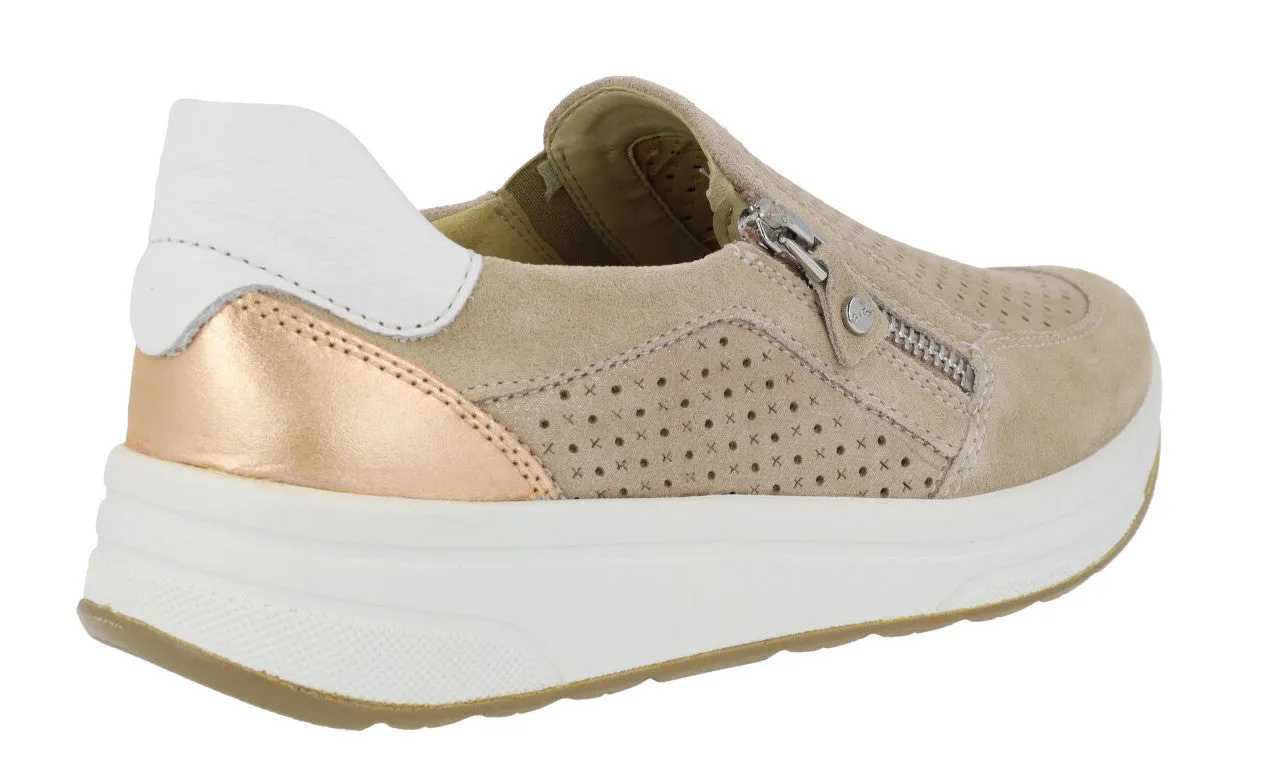 Deportivas en serraje beige con calados y cremallera lateral