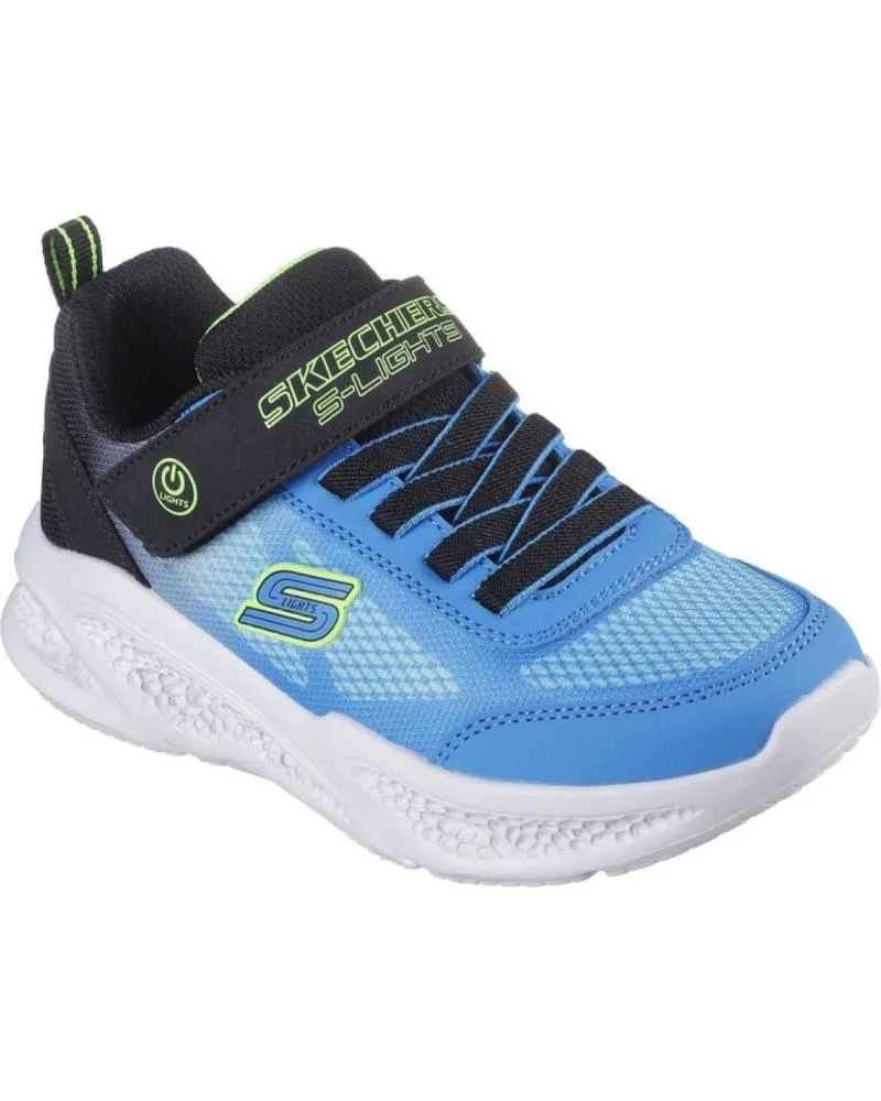 Deportivas SKECHERS  de Niña y Niño ZAPATILLA NINO 401495L BKBL Y NEGRA LUCES  AZUL