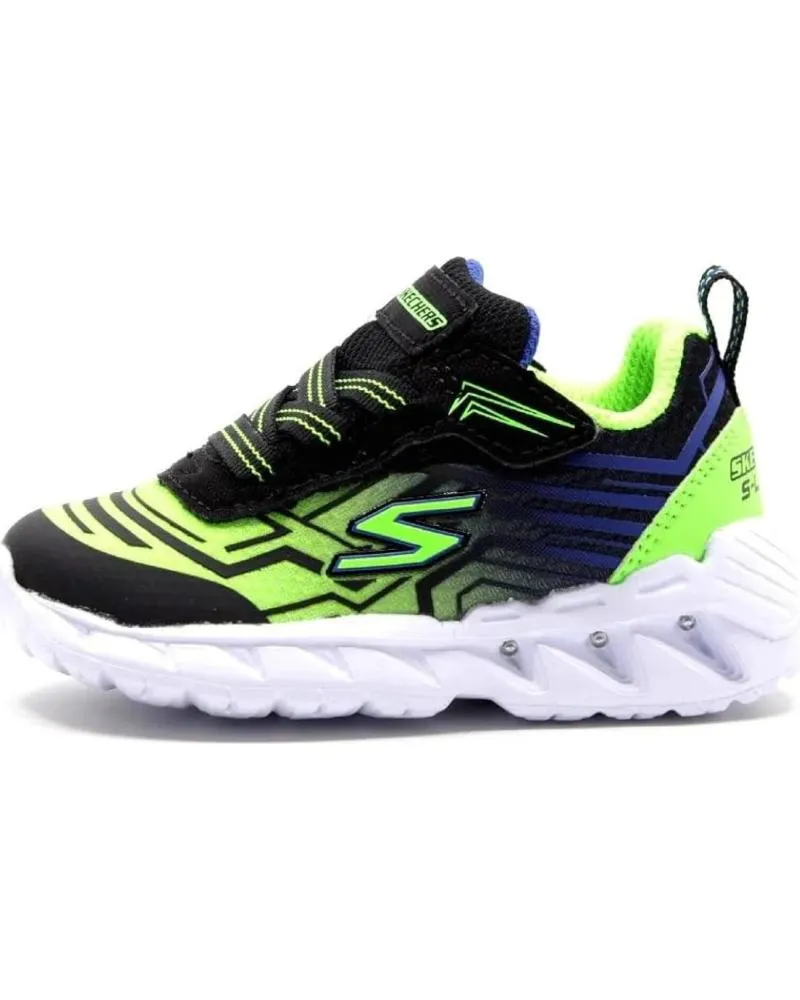 DEPORTIVAS SKECHERS  DE NIñO ZAPATILLA MAVER BEBE LUZ 401503NBBLM NEGRA Y VERDE  NEGRO