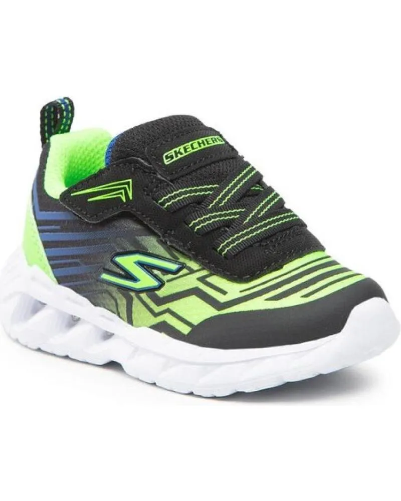 DEPORTIVAS SKECHERS  DE NIñO ZAPATILLA MAVER BEBE LUZ 401503NBBLM NEGRA Y VERDE  NEGRO